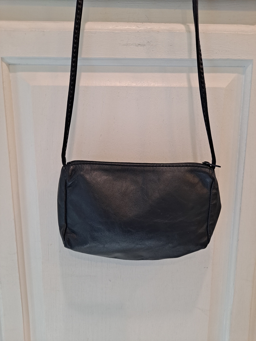 Navy Blue Leather Crossbody Bag - Classic Everyday Shoulder Vintage Minimalist